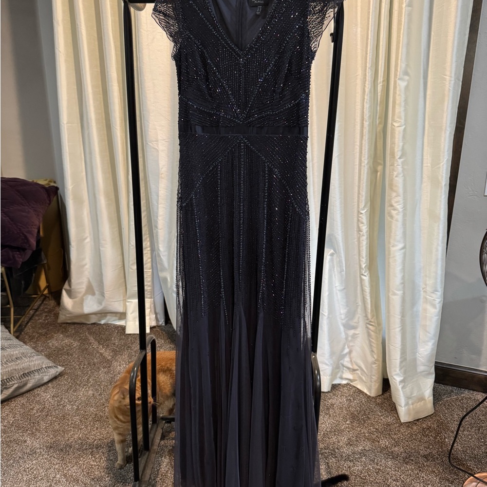 Adrianna Papell Platinum Beaded Maxi Dress